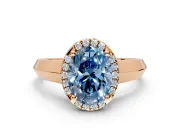 Halo Engagement Ring Setting for Fancy Blue Oval Center with Knife Ridge Cathedral Band and Prong Head in Rose Gold