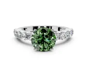 Shared-Prong Engagement Ring Setting for Fancy Green Round Cut Center with Graduated Accents and Prong Head in Sterling Silver