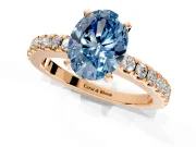 Solitaire Engagement Ring Setting for Fancy Blue Oval Center with Single Row Accent Band and Prong Head in Rose Gold