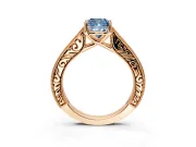 Solitaire Engagement Ring Setting for Fancy Blue Cushion Cut Center with Engraved Pave Band and Prong Head in Rose Gold