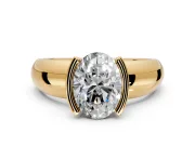 Tension Engagement Ring Setting for Oval Center with Wide Flat Band and Tension Head in Yellow Gold