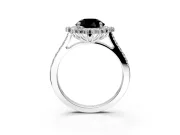 Sunburst Halo Engagement Ring Setting for Fancy Black Round Cut Center with Pave Band and Prong Head in Platinum