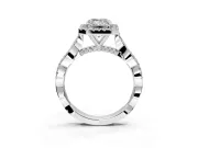 Halo Engagement Ring Setting for Emerald Cut Center with Twist Band and Prong Head in Sterling Silver