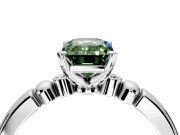 Solitaire Engagement Ring Setting for Fancy Green Emerald Cut Center with Beaded Shoulders and Prong Head in Platinum