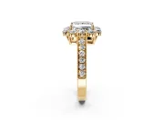 Halo Engagement Ring Setting for Princess Cut Center with Milgrain Channel Band and Prong Head in Yellow Gold