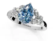 Solitaire Engagement Ring Setting for Fancy Blue Pear-Shaped Center with Marquise Flower Shoulders and Prong Head in Sterling Silver
