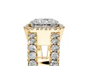 Halo Engagement Ring Setting for Radiant Cut Center with Wide-Open Pave Split Shank and Prong Head in Yellow Gold