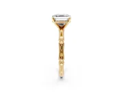 Solitaire Engagement Ring Setting for Asscher Cut Center with Bamboo Band and Prong Head in Yellow Gold