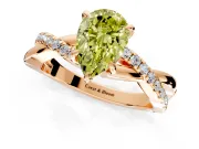 Crossover Engagement Ring Setting for Fancy Yellow Pear-Shaped Center with Pave and Plain Strands and Prong Head in Rose Gold