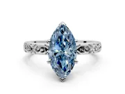 Solitaire Engagement Ring Setting for Fancy Blue Marquise Center with Scrollwork Band and Prong Head in White Gold