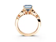 Solitaire Engagement Ring Setting for Fancy Blue Asscher Cut Center with Marquise and Bezel Accents and Prong Head in Rose Gold