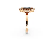 Halo Engagement Ring Setting for Fancy Blue Emerald Cut Center with Milgrain Bezel Rim, Plain Band and Prong Head in Rose Gold