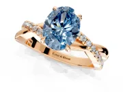 Crossover Engagement Ring Setting for Fancy Blue Oval Center with Pave and Plain Strands and Prong Head in Rose Gold