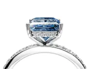 Solitaire Engagement Ring Setting for Fancy Blue Princess Cut Center with Fine Pave Band and Prong Head in Platinum
