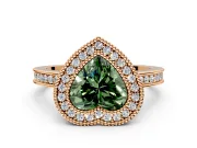 Halo Engagement Ring Setting for Fancy Green Heart-Shaped Center with Milgrain Halo, Pave Band and Prong Head in Rose Gold