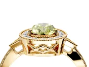 Halo Engagement Ring Setting for Fancy Yellow Pear-Shaped Center with Milgrain Rim, Pave Band and Prong Head in Yellow Gold