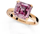 Solitaire Engagement Ring Setting for Fancy Pink Asscher Cut Center with Plain Band and Flat Tab Prong Head in Rose Gold