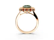 Cluster Halo Engagement Ring Setting for Fancy Green Princess Cut Center with Milgrain Bezel Accents and Prong Head in Rose Gold