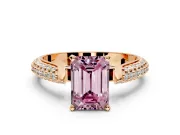 Solitaire Engagement Ring Setting for Fancy Pink Emerald Cut Center with Multi-Row Accents and Prong Head in Rose Gold