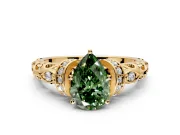 Solitaire Engagement Ring Setting for Fancy Green Pear-Shaped Center with Filigree Band and Prong Head in Yellow Gold