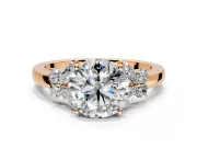 Solitaire Engagement Ring Setting for Round Cut Center with Marquise Flower Shoulders and Prong Head in Rose Gold