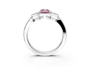 Cluster Engagement Ring Setting for Fancy Pink Emerald Cut Center with Milgrain Shoulder Clusters and Prong Head in Platinum