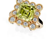 Cluster Halo Engagement Ring Setting for Fancy Yellow Asscher Cut Center with Milgrain Bezel Accents and Prong Head in Yellow Gold
