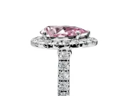 Halo Engagement Ring Setting for Fancy Pink Pear-Shaped Center with Narrowing Pave Band and Prong Head in Platinum