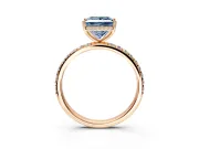 Hidden Halo Engagement Ring Setting for Fancy Blue Princess Cut Center with Pave Band and Prong Head in Rose Gold