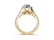 Solitaire Engagement Ring Setting for Fancy Blue Oval Center with Pave Cathedral Shoulders and Prong Head in Yellow Gold