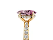 Solitaire Engagement Ring Setting for Fancy Pink Oval Center with Fine Pave Band and Prong Head in Yellow Gold