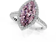 Halo Engagement Ring Setting for Fancy Pink Marquise Center with Pave Accents, Heart Basket and Prong Head in Platinum