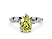 Solitaire Engagement Ring Setting for Fancy Yellow Pear-Shaped Center with Pave Accents and Prong Head in Sterling Silver