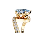 Solitaire Engagement Ring Setting for Fancy Blue Pear-Shaped Center with Pave Bypass Swirl Band and Prong Head in Yellow Gold