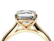 Solitaire Engagement Ring Setting for Asscher Cut Center with Narrow Cathedral Band and Prong Head in Yellow Gold