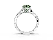 Solitaire Engagement Ring Setting for Fancy Green Round Cut Center with Twisted Pave Split Shank and Prong Head in Sterling Silver