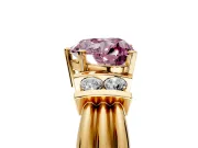 Solitaire Engagement Ring Setting for Fancy Pink Heart-Shaped Center with Grooved Bar Accent Band and Prong Head in Yellow Gold