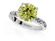 Solitaire Engagement Ring Setting for Fancy Yellow Round Cut Center with Milgrain X Pattern Band and Prong Head in White Gold