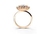 Halo Engagement Ring Setting for Oval Center with Milgrain Bezel Rim, Plain Band and Prong Head in Rose Gold