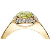 Halo Engagement Ring Setting for Fancy Yellow Cushion Cut Center with Plain Tapered Band and Prong Head in Yellow Gold