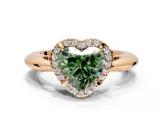 Halo Engagement Ring Setting for Fancy Green Heart-Shaped Center with Tapered Plain Band and Prong Head in Rose Gold