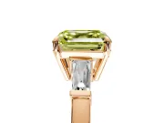 3 Stone Engagement Ring Setting for Fancy Yellow Asscher Cut Center with Baguette Accents and Prong Head in Rose Gold