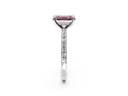 Solitaire Engagement Ring Setting for Fancy Pink Emerald Cut Center with Fine Pave Narrow Band and Prong Head in Sterling Silver