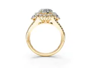 Halo Engagement Ring Setting for Heart-Shaped Center with Two-Strand Split Shank and Prong Head in Yellow Gold