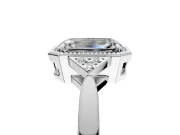 Cluster Engagement Ring Setting for Emerald Cut Center with Milgrain Shoulder Clusters and Prong Head in Sterling Silver