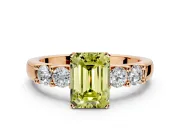 5 Stone Engagement Ring Setting for Fancy Yellow Emerald Cut Center with Plain Band and Prong Head in Rose Gold