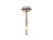 Halo Engagement Ring Setting for Fancy Blue Princess Cut Center with Pave Accents, Heart Basket and Prong Head in Rose Gold