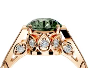Cathedral Engagement Ring Setting for Fancy Green Round Cut Center with Antique-Style Pave Band and Prong Head in Rose Gold