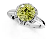 Floral Frame Engagement Ring Setting for Fancy Yellow Round Cut Center with Accent Clusters and Prong Head in White Gold