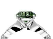 Solitaire Engagement Ring Setting for Fancy Green Round Cut Center with Carved Leaf Shoulders and Prong Head in Platinum